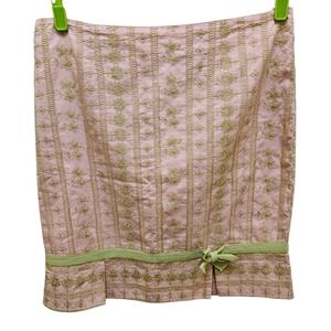 Persaman New York Embroidered Floral Skirt Green Bow Accent Cotton Women Size 12